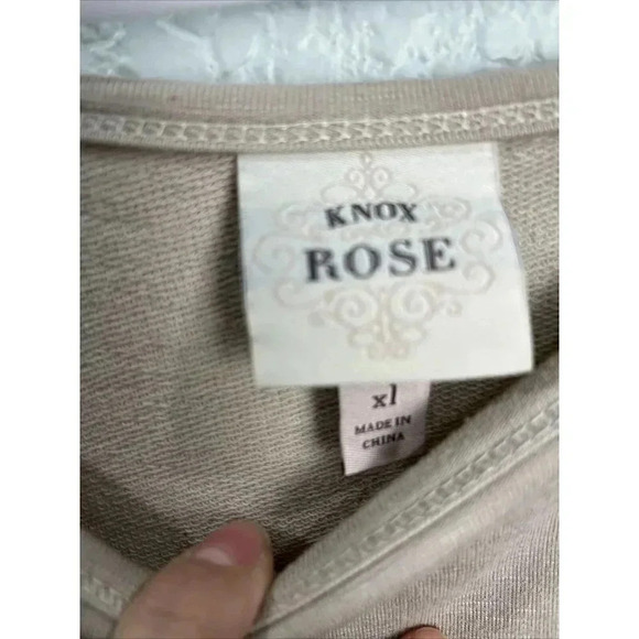 Knox Rose Asymmetrical Hem Tunic Top Womens XL Tan Long Sleeve Neutral Capsule - Picture 2 of 8